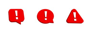 Bir konuşma balonu, çember ve üçgen içinde ünlem işaretleri bulunan üç kırmızı sembol, farklı uyarı türlerini temsil ediyor..
