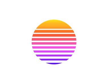 Kalın geometrik çizgiler ve eğimli renkler içeren, 80 'lerin ve 90' ların canlı stili renkli bir güneş çemberi..