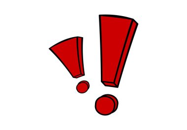 Kalın kırmızı ünlem işaretleri aciliyeti ya da vurguyu sembolize eder, dikkati etkili bir şekilde çeker..