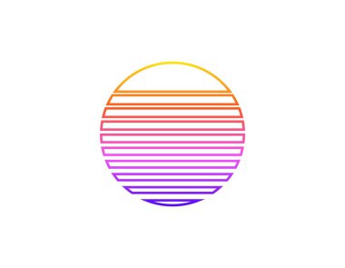 Parlak, geometrik çizgileri olan, 80 'lerin ve 90' ların canlı estetiğini yansıtan eski tarz bir güneş..