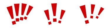 Basit ve net bir biçimde gösterilen üç takım koyu kırmızı ünlem işareti.