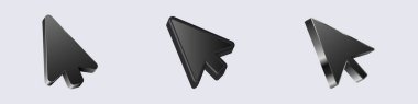 Her biri farklı bir açıdan gösterilen üç siyah 3d ok imleci görüntülenir.