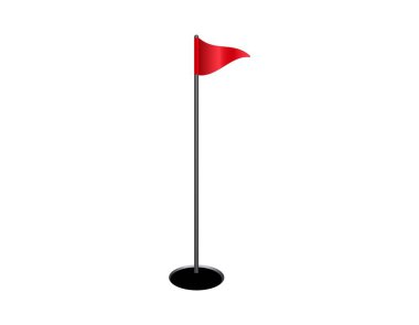 Golf sahasında kırmızı bayrak gösteren minimalist bir grafik, golf sporunu simgeliyor..