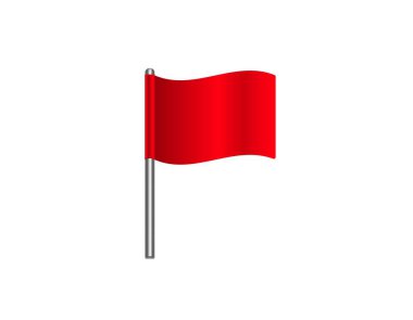 Parlak bir kırmızı bayrak zarif bir şekilde gümüş bir direkte dalgalanıyor. Uyarıyı veya uyarıyı simgeliyor..