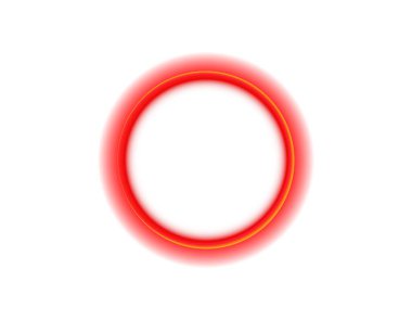 Canlı kırmızı bir daire beyaz bir arkaplanda parlayan bir ışık halkası yayar ve çarpıcı bir görsel etki yaratır..