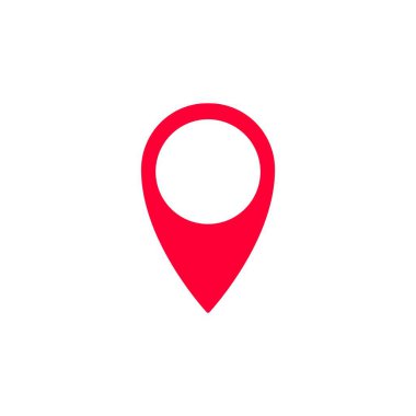 Konum işaretleme için navigasyon ve coğrafi uygulamalarda kullanılan basit bir parlak kırmızı harita pin simgesi.