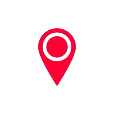 Merkezi nokta ile kırmızı konum pin sembolü harita konum tanımlaması veya navigasyonu temsil eder.