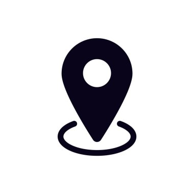 Merkezi çember ve taban içeren siyah lokasyon simgesi. Haritalardaki benekleri işaretlemek için kullanılır.