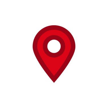 Kırmızı konum simgesi basit bir geometrik tasarım içerir, genellikle haritalar ve navigasyon uygulamaları için kullanılır.