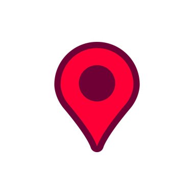 Belirli noktaları göstermek için harita uygulamalarında görülen koyu renk merkezli kırmızı konum iğnesi.