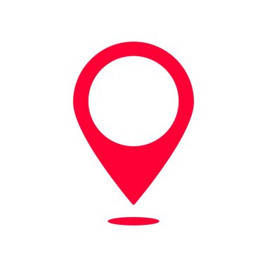 Çeşitli arayüzlerde, haritalarda ve yazdırma ortamlarında konumları göstermek için kullanılan kırmızı nokta işaretleyici tasarımı.