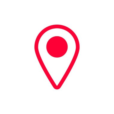 Haritalarda ve çeşitli GPS navigasyon hizmetlerinde navigasyon için kullanılan basit kırmızı konum simgesi simgesi.