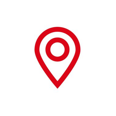 Belirli yerleri belirlemek için dijital haritalarda sıklıkla kullanılan basit kırmızı konum işaretleyici sembolü.
