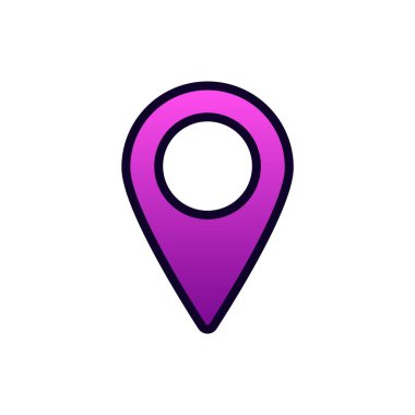 Parlak pembe bir lokasyon sembolü, genel olarak bir simge olarak kullanılan, temiz, minimalist bir tasarım içerir..