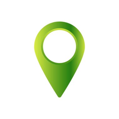 Navigasyon ve dijital haritalarda kullanılan, eğimli gölgeli yeşil bir konum simgesi simgesi.