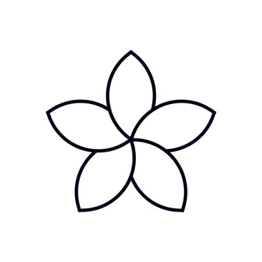 Basit tasarımda birbirine bağlı geometrik taç yaprakları ile soyut simetrik sembol.