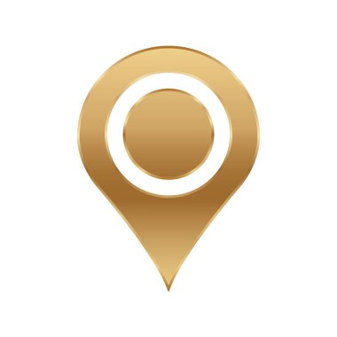 Merkezi beyaz dairesi olan, dijital haritalar ve uygulamalar için mükemmel, parlak, altın bir konum simgesi..