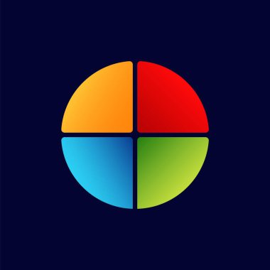 İçinde dört farklı kare bulunan canlı ve renkli bir çember, zengin bir koyu mavi arkaplan üzerine kuruludur.