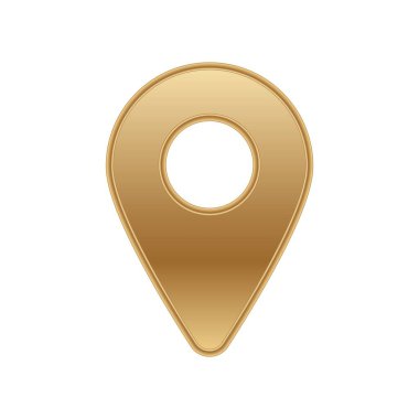 Dairesel merkezli ve pürüzsüz metalik kaplamalı altın bir lokasyon simgesi. konumu veya haritayı temsil eder.
