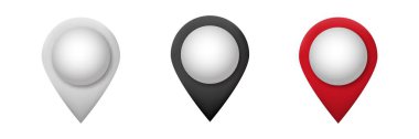 Beyaz, siyah ve kırmızı olmak üzere üç basit harita işareti. Her işaret parlak merkezli dairesel bir şekle sahiptir..