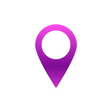 Renkli bir gradyan konum simgesi, dijital uygulamalarda kullanılan navigasyon ve yönü temsil eder.