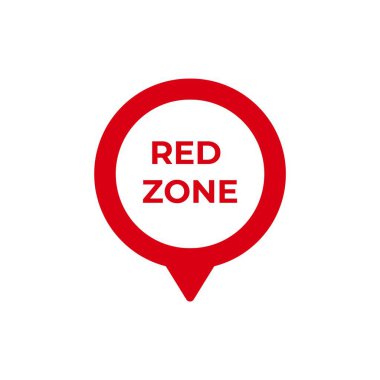 Kırmızı bölge uyarı işareti merkezinde koyu kırmızı metin olan dairesel bir tasarım içerir.