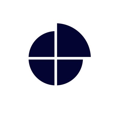 Çemberde dört eşit parçadan oluşan basit geometrik sembol, modern ve dengeli bir görünüm yaratıyor..