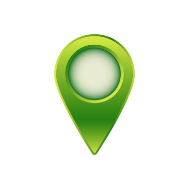 Bir eğimli gölge ve yuvarlak merkezli, dijital navigasyon için ideal bir yeşil harita işaretleyici simgesi.