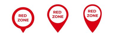 Dairesel şekillerde kalın metne sahip üç kırmızı bölge simgesi kritik veya kısıtlı alanları açıkça vurgular.