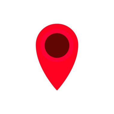 Navigasyonu, önemli alanları veya coğrafi yönü temsil etmek için kullanılan koyu kırmızı konum simgesi.