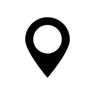 Dijital uygulamalarda ve hizmetlerde kullanılan konum ve navigasyonu temsil eden siyah harita pin simgesi.