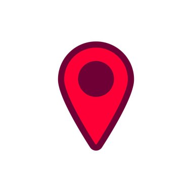 Çevrimiçi harita ve uygulamalar için seyahat ve navigasyonu sembolize eden parlak kırmızı konum simgesi.