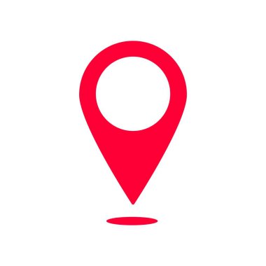Kırmızı konum simgesi genel olarak haritalar veya GPS navigasyon amaçları için kullanılan dairesel bir merkeze sahiptir.