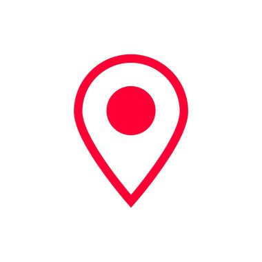 Dijital haritalarda belirli bir yeri veya hedefi işaretlemek için basit kırmızı konum simgesi.