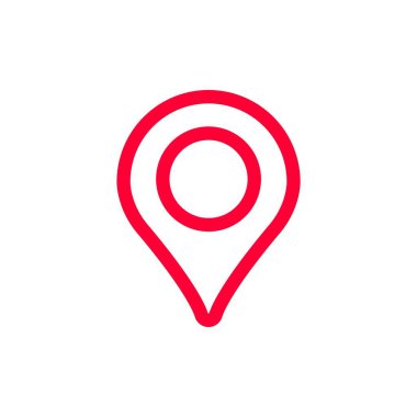 Haritalarda veya uygulamalarda belirli bir yeri veya hedefi göstermek için kullanılan basit kırmızı harita pin sembolü.