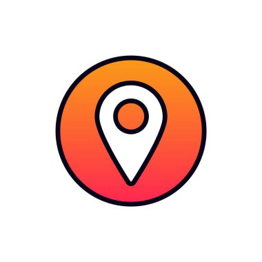 Vibrant gradyan pin simgesi dijital haritalardaki konumu sembolize eder, navigasyon uygulaması arayüzlerinin geliştirilmesi.