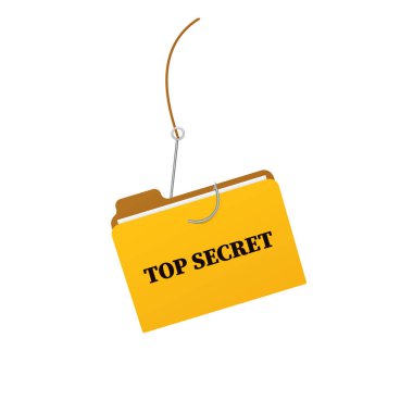 Kancada çok gizli etiketli sarı klasör veri güvenlik ihlalini simgeliyor..