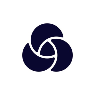 Dengeli dairesel bir dizaynda üç bükülmüş şekilli soyut sembol birliği işaret eder..