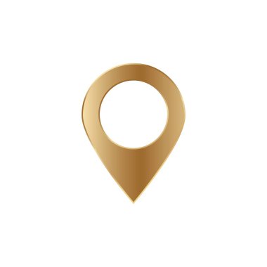 Parlak bir altın harita rozeti belirli bir yeri gösterir. Haritadaki noktaların işaretlenmesi için kullanılır..