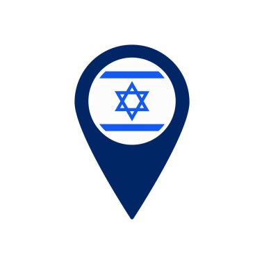 İsrail bayrağı taşıyan mavi harita işaretleyici simgesi. Amblem iki şerit arasında David 'in mavi yıldızını gösteriyor..