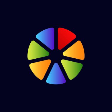 Merkezde bir yıldız şekli oluşturan canlı geometrik segmentlere sahip dairesel bir tasarım..