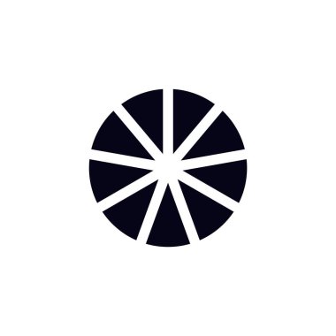 Her biri farklı üçgen şekilli sekiz eşit parçaya bölünmüş basit bir siyah pasta grafik simgesi.