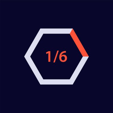 Kalın bir altıgen simgesi, içinde belirgin kırmızı ve beyaz renkler bulunan altıda bir oranına sahiptir..