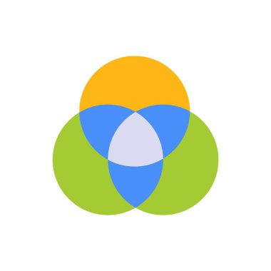 Parlak renklerle örtüşen üç daire farklı renklerde soyut bir tasarım oluşturur..