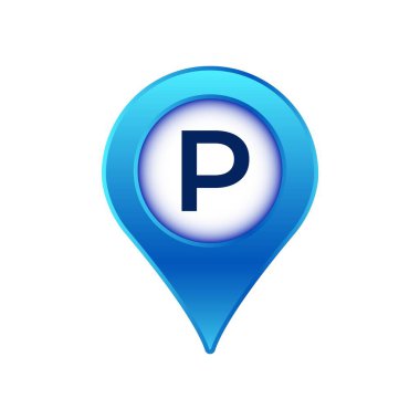 Navigasyon ve dijital haritalarda kullanılacak P harfinin yer aldığı mavi park yeri simgesi.