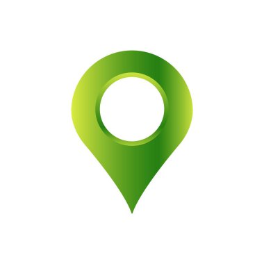 Değişken renklere sahip yeşil konum iğnesi ve merkezinde belirgin dairesel kesit.