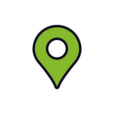 Resim, genellikle konum işaretleyicileri için kullanılan siyah çizgili bir yeşil harita pin simgesine sahiptir.