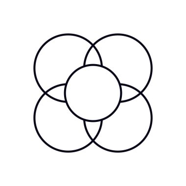 Üst üste binen daireler içeren bir minimalist tasarım, simetrik geometrik desen oluşturur.