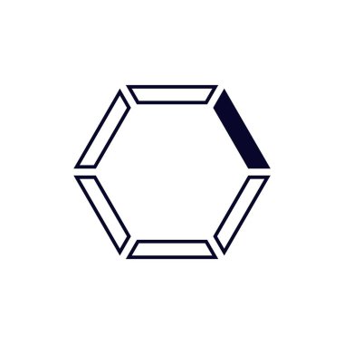 Kalın siyah çizgiler, net ve basit geometrik tasarımı vurgulayarak, temiz bir altıgen şekil oluşturur.