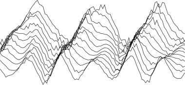 Soyut dalgalı çizgi desenleri siyah ve beyaz tasarımda dinamik akış yaratıyor.